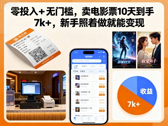 零投入+无门槛，卖电影票10天到手7k+，新手照着做就能变现【揭秘】-倾慕云小窝