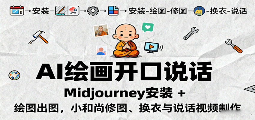 AI绘画开口说话，Midjourney安装 + 绘图出图，小和尚修图、换衣与说话视频制作-倾慕云小窝